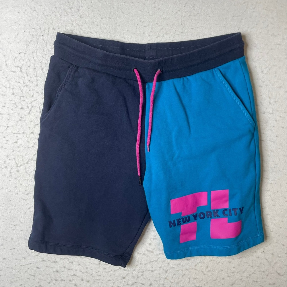 Traplord Sweat‎ Shorts Mens Large Blue Navy Colorblock New York City Graphic